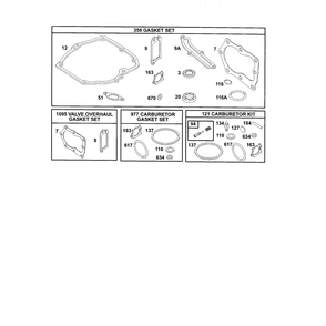 Gasket Set/Kits Diagram and Parts List for 12E800TO12E899  Briggs and Stratton Engine